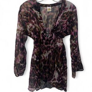 PURPLE & PINK SHEER PRINT BEACH COVER UP